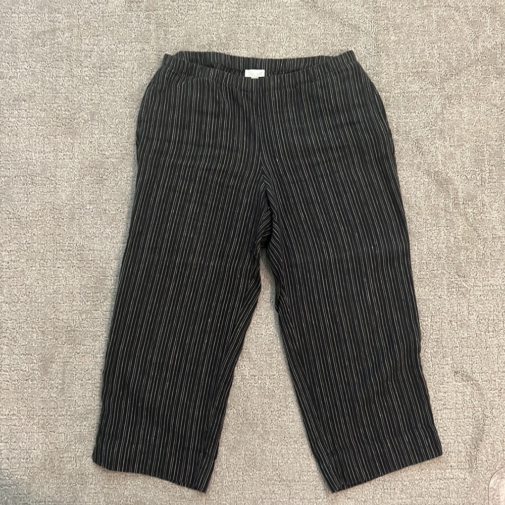 J jill linen crops pinstriped black pants medium